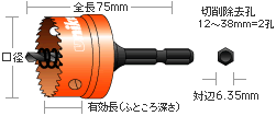 HSS ハイスホールソー 充電 HSSJタイプ 寸法・形状