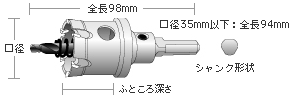 超硬ホールソーメタコア MCSタイプ 寸法・形状