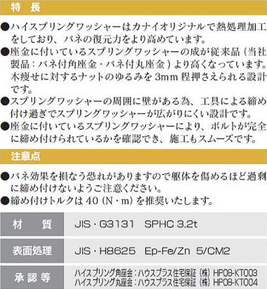 ハイスプリング角座金・ハイスプリング丸座金 特長・注意点