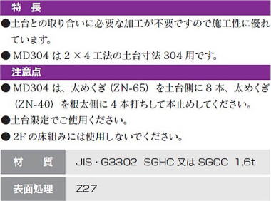 根太受け金物（MD304） 特長・注意点