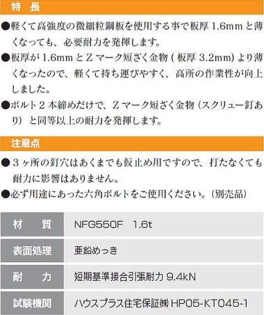 N-1.6 短ざく金物 300 特長・注意点