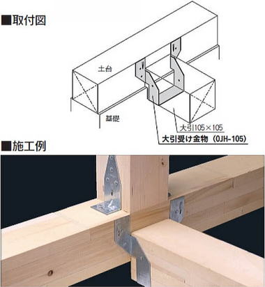 大引受け金物（OJH-105）・BF用 取付図・施工例