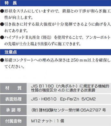 レフォメーションアンカーボルト M12 特長・注意点