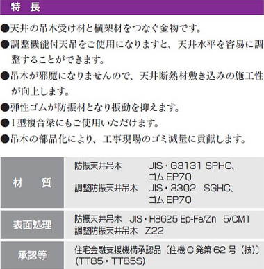 防振天井吊り木・調整機能付防振天井吊り木 特長