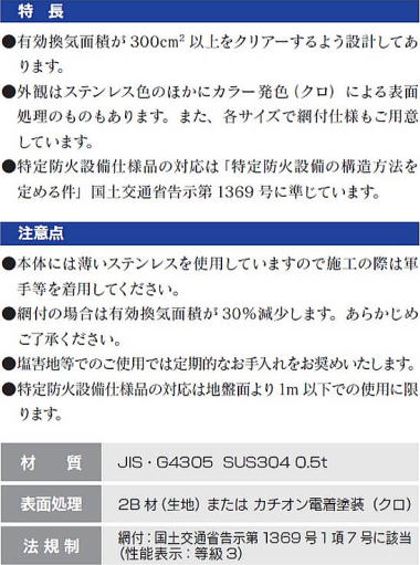 ステンレス床下換気金物 特長・注意点